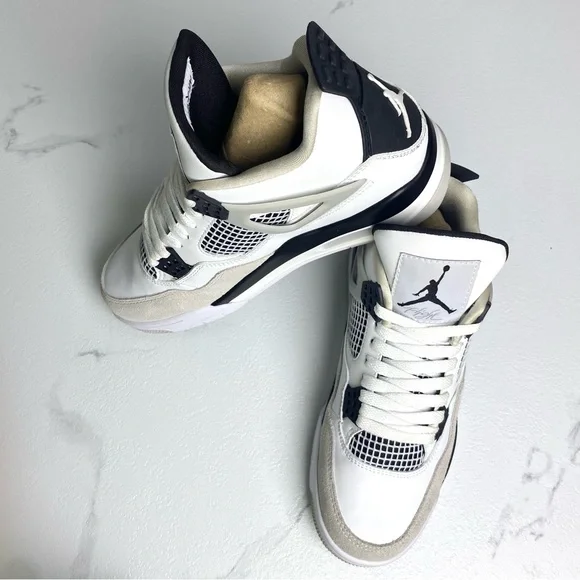 Jordan 4 Retro Military Black -Men’s White and Black Air Jordan Sneakers - Picture 2 of 10